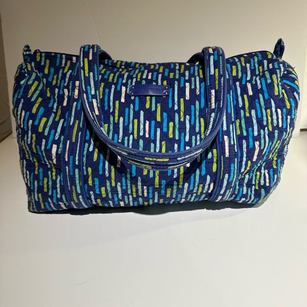 Vera Bradley Blue and Green Katalina Showers Patterned Medium Duffle Bag